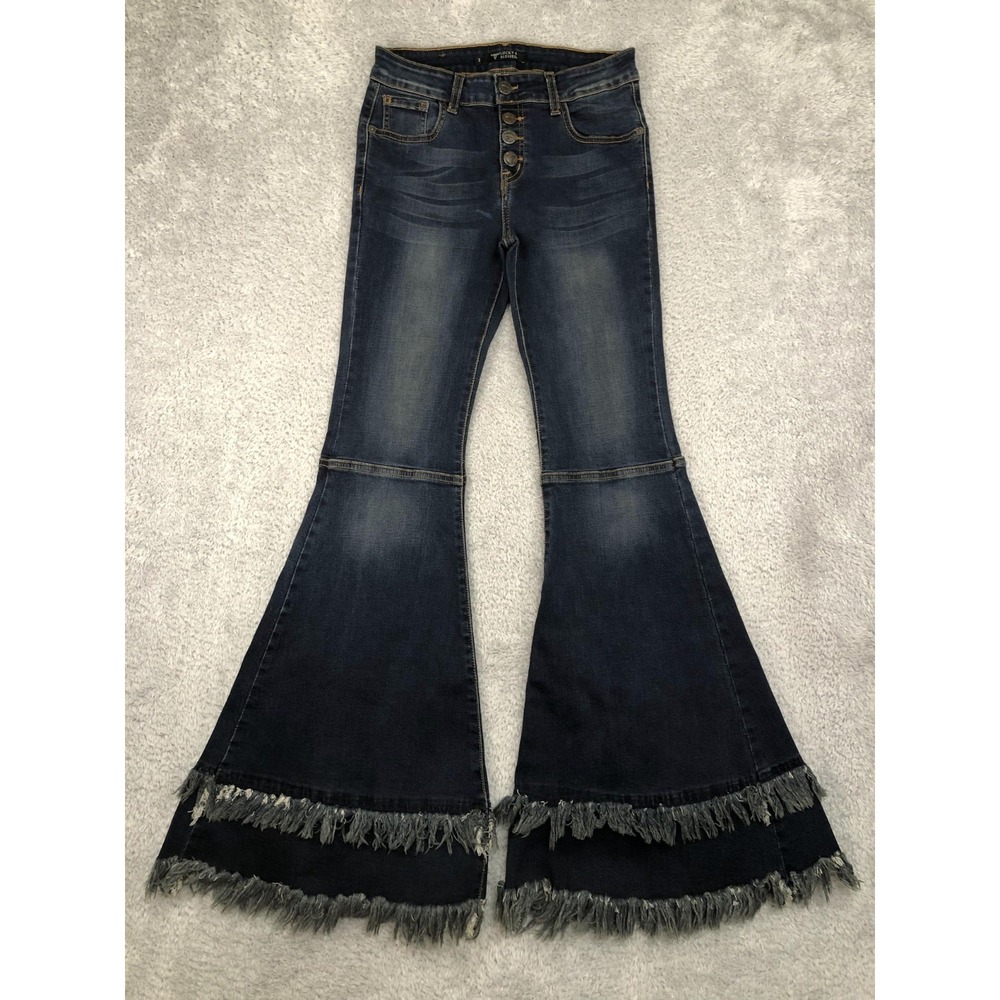 Lucky & Blessed Jeans Womens 2 (26x32) Flare Button Fly Bell Bottom Distressed